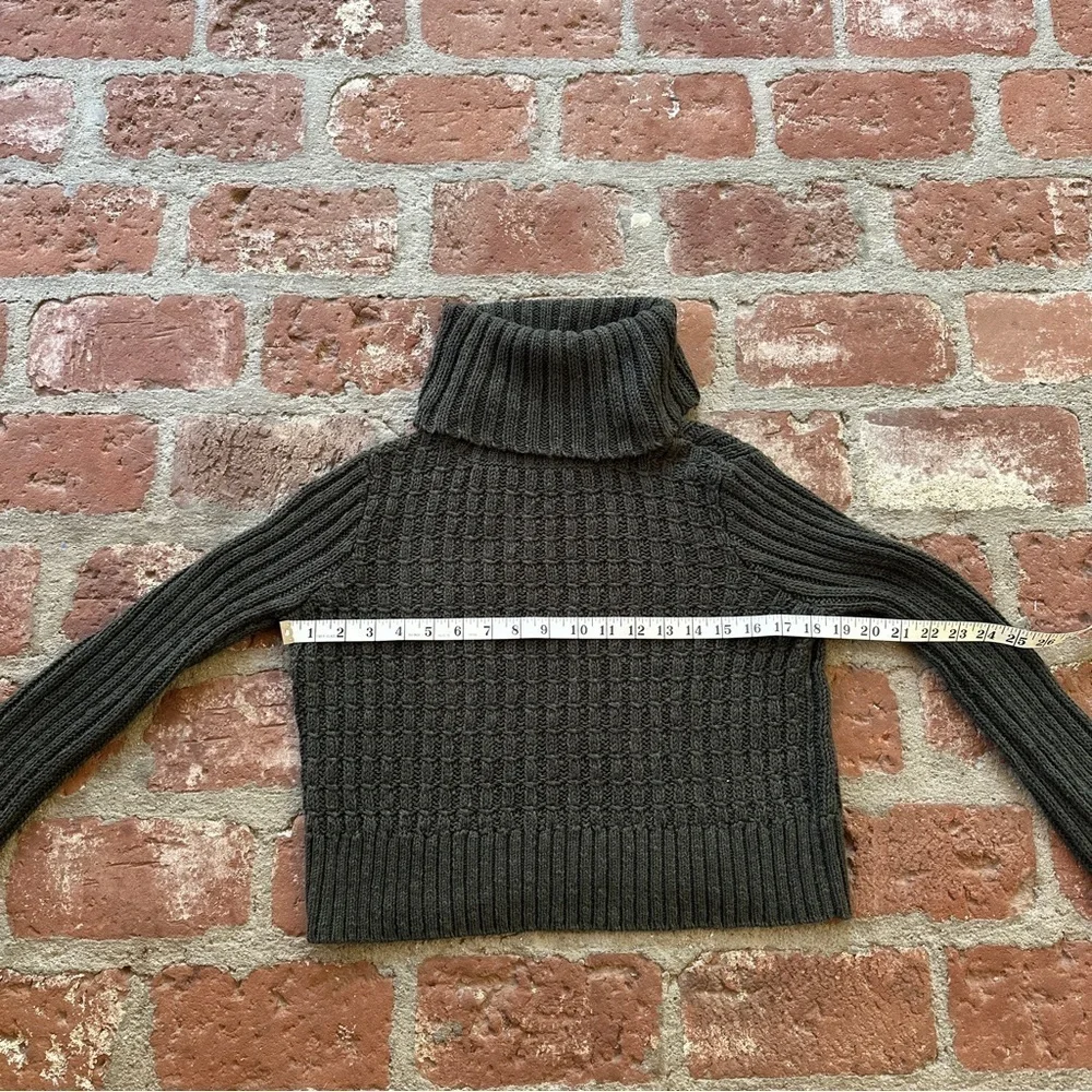 Free People Twisted Cable crop turtleneck sweater dark green gold metallic Small - Picture 4 of 16